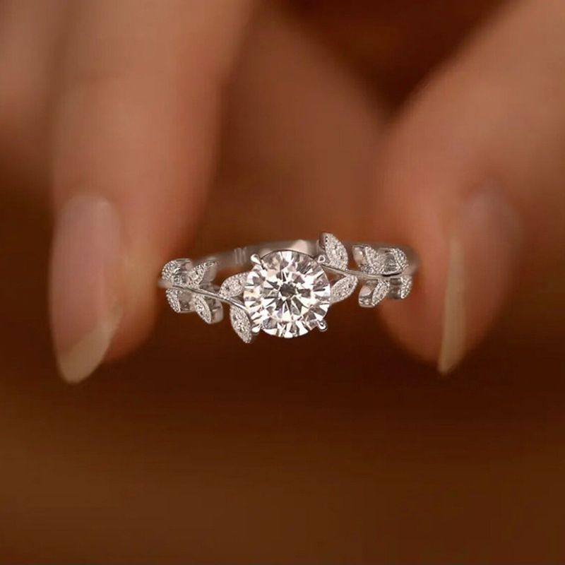 Cao Shi's Same Laurel Branch Moissanite Small Fresh Ring, Ladies' Flower Ring_ipsvogv.com