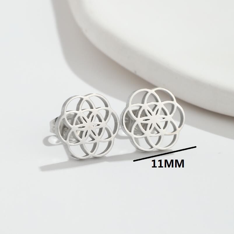 New Korean retro flower earrings ins French stainless steel new rotating geometric round earrings 316 ear pins_ipsvogv.com