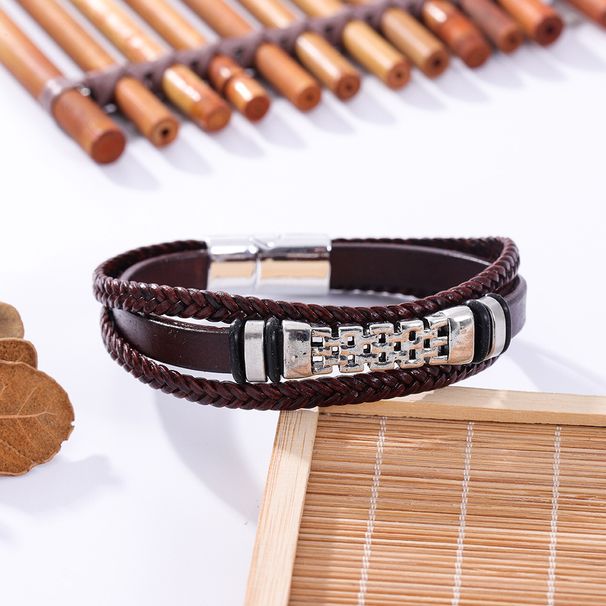 Personalized Leather Wristband Men's Beaded Multi-layer Woven Hip-hop Cowhide Bracelet Jewelry_ipsvogv.com
