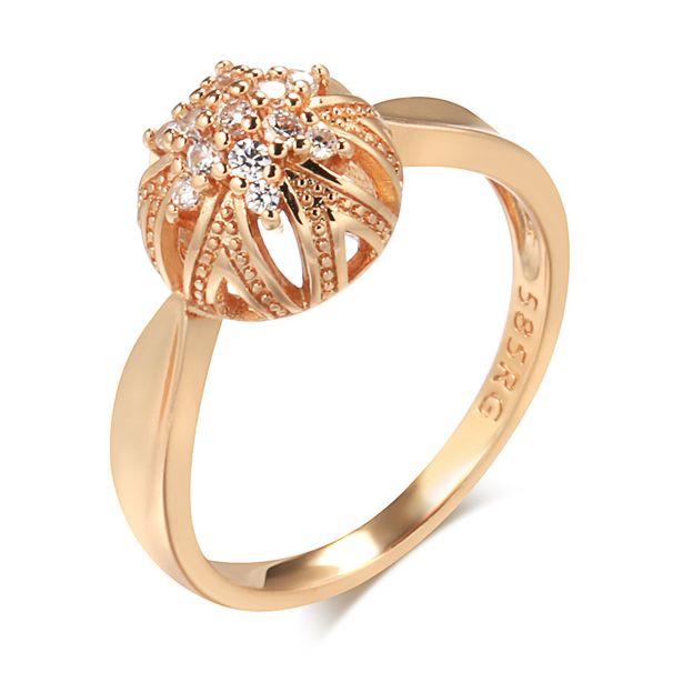 Internet Celebrity's Best-selling 585 Genuine Gold Plated Ring, Women's Micro Inlaid Zircon Flower Bud Shaped Trendy_ipsvogv.com