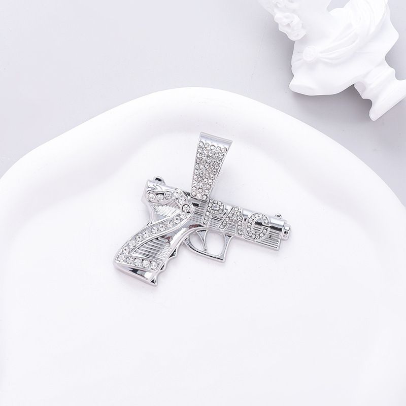 Accessories Hip Hop Inlaid Diamond Pistol Letter Alloy Pendant Fashion Personality Jewelry New Cuban Necklace_ipsvogv.com