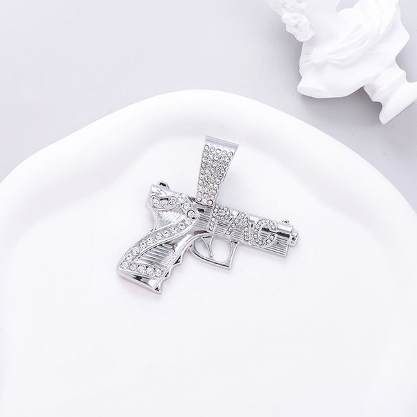 Accessories Hip Hop Inlaid Diamond Pistol Letter Alloy Pendant Fashion Personality Jewelry New Cuban Necklace_ipsvogv.com