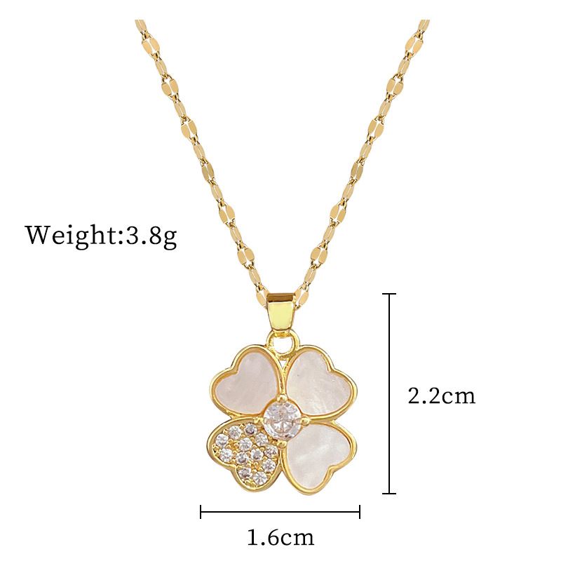【 Titanium Steel 】 Shell Lucky Grass Flower Luxury Temperament Internet Red Full Zirconia Necklace Women's Fashion Trend_ipsvogv.com