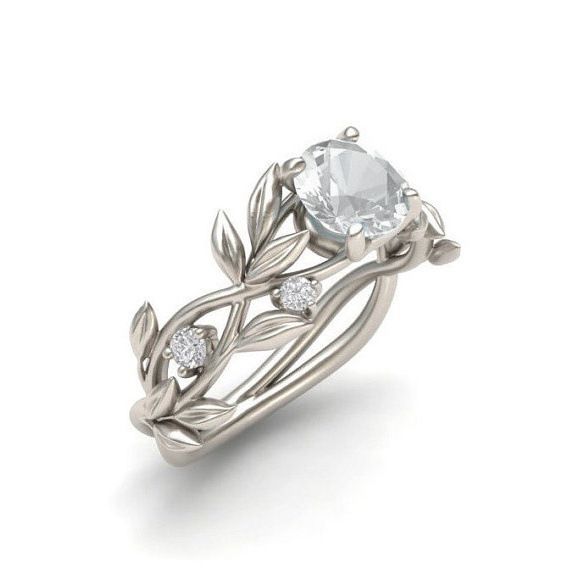 Jewelry Princess Olive Leaf Engagement With Diamond Blue Zircon Ring_ipsvogv.com