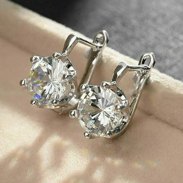 Cao Shi Korean Version Round Super Sparkling Zircon Earrings, Simple And Versatile, Classic Crystal Ear Buckle,_ipsvogv.com