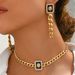 Fashionable women's necklace bracelet set with personalized lion inlay pattern design, collarbone chain jewelry_ipsvogv.com