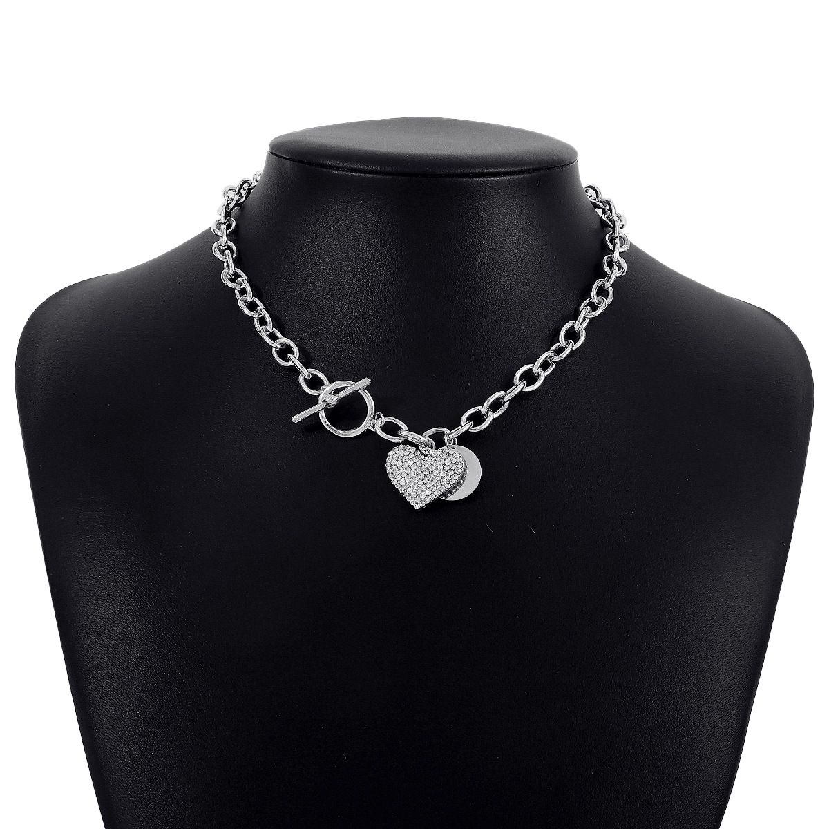 N10670 temperament, personality, sweet and cool style neck round piece, love OT buckle chain, micro inlay, niche_ipsvogv.com