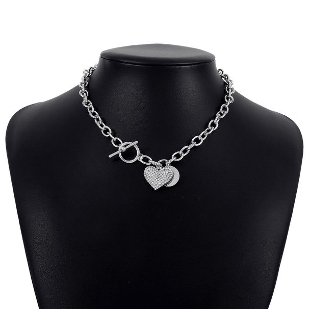 N10670 temperament, personality, sweet and cool style neck round piece, love OT buckle chain, micro inlay, niche_ipsvogv.com