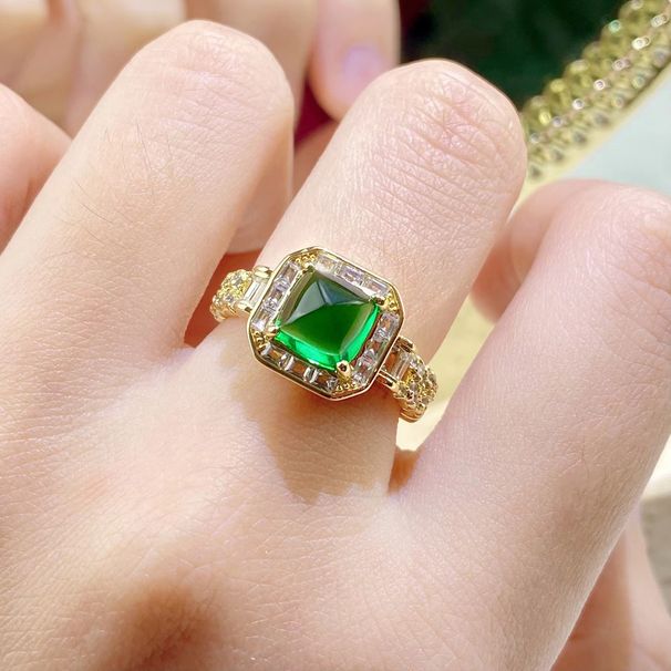 New Natural Colombian Cultivated Emerald Sugar Tower Ring, Women's Cuban Watch Chain Design, Colorful Gemstone Green_ipsvogv.com