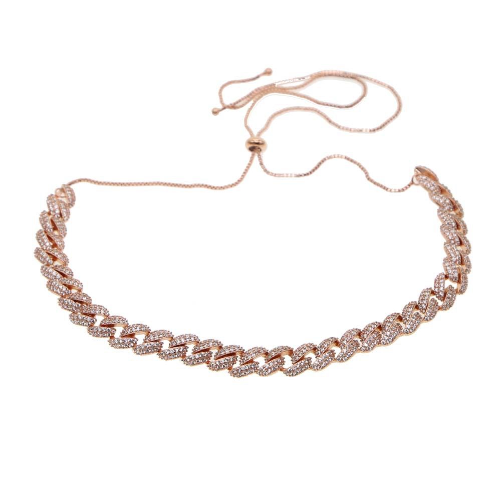 Women's Jewelry 8mm Cuban Chain Necklace Zircon Adjustable Pendant Hip Hop Choker_ipsvogv.com