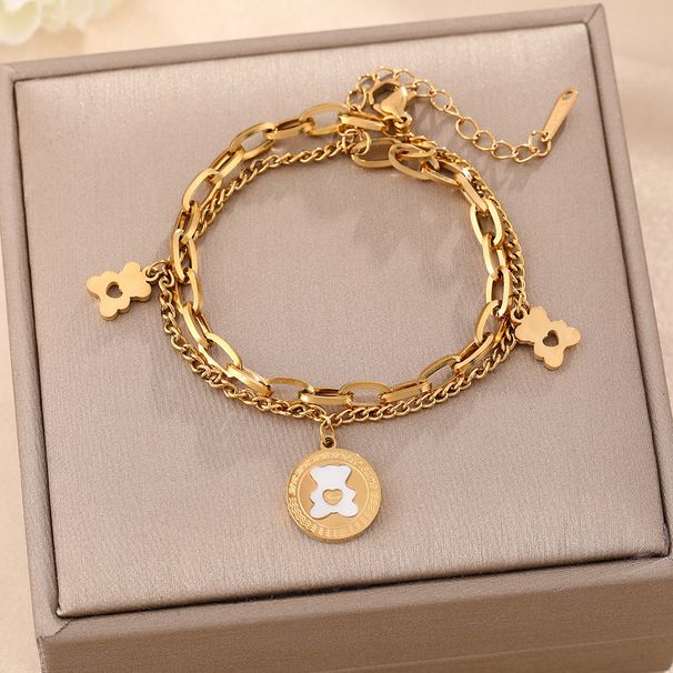 Little Bear Love Titanium Steel Bracelet Female Ins High End Simple Double Layer Handmade Jewelry Does Not Fade_ipsvogv.com