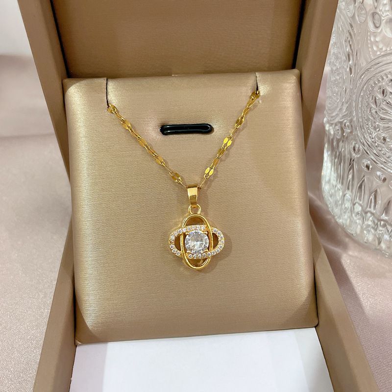 Lucky 【 】 Grass Thread Sky Light Luxury Charm Gorgeous Full Diamond Necklace Women's Versatile Clavicle Titanium Steel 【 】_ipsvogv.com