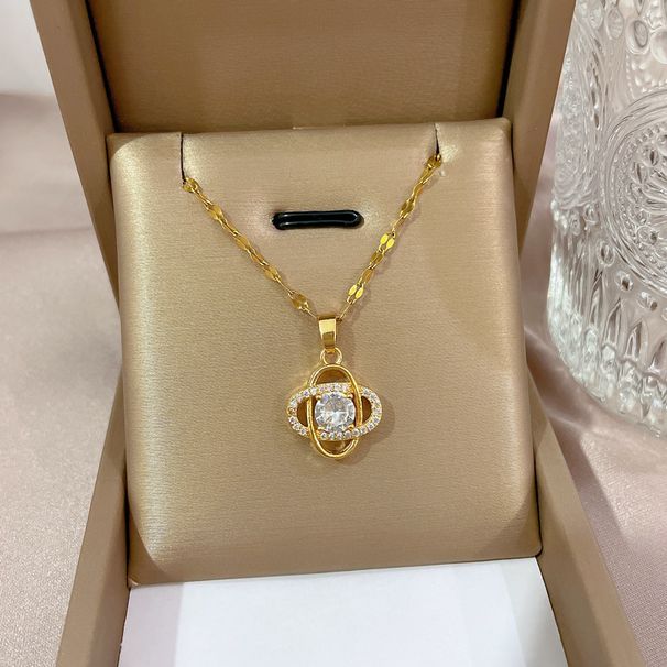 Lucky 【 】 Grass Thread Sky Light Luxury Charm Gorgeous Full Diamond Necklace Women's Versatile Clavicle Titanium Steel 【 】_ipsvogv.com
