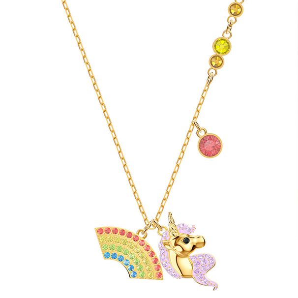 Fantasy Rainbow Unicorn Necklace Female Element Crystal Clavicle Necklace_ipsvogv.com