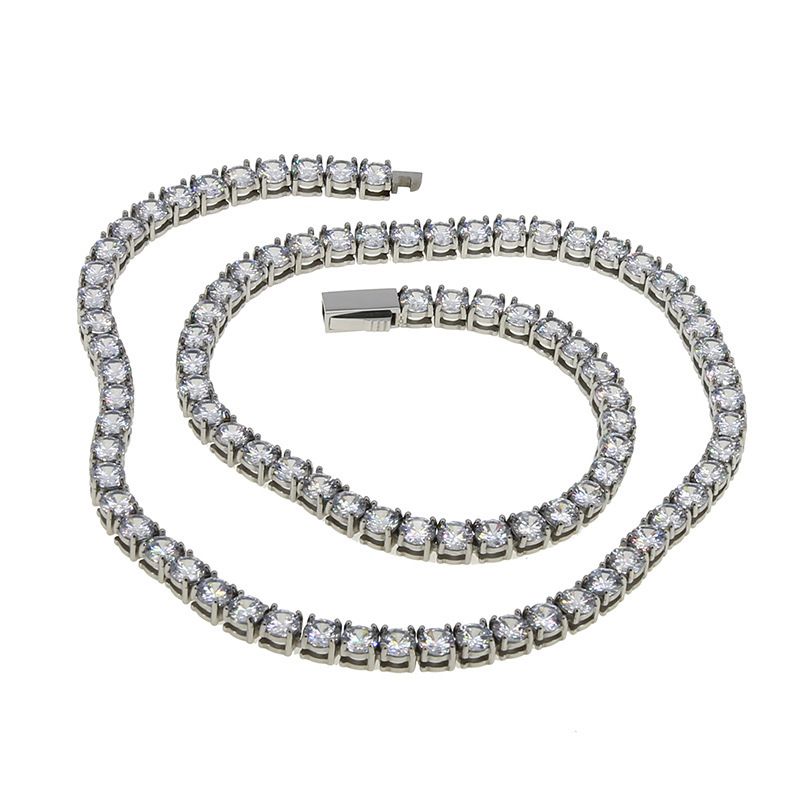 Titanium Steel White Trendy Style Inlaid Zircon Light Luxury Single Row Full Diamond Tennis Hip-Hop Necklace_ipsvogv.com
