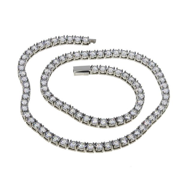 Titanium Steel White Trendy Style Inlaid Zircon Light Luxury Single Row Full Diamond Tennis Hip-Hop Necklace_ipsvogv.com