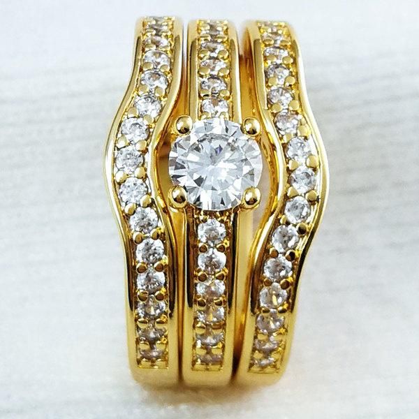 Women Vacuum Plating Engagement Wedding Ring Set_ipsvogv.com