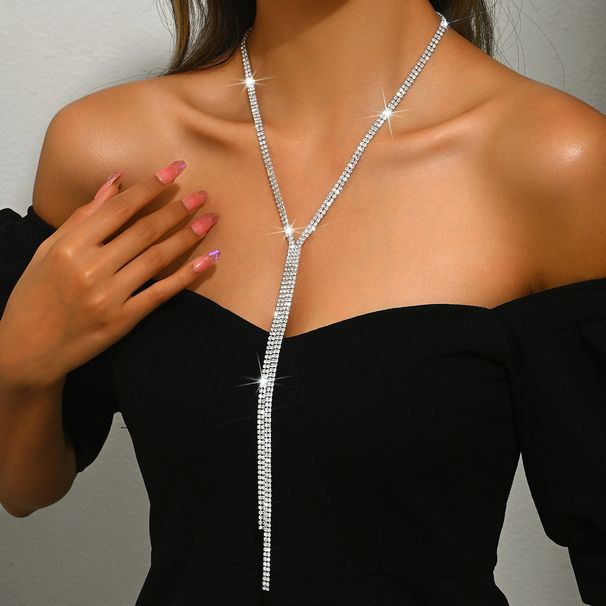 Diamond Tassel Clavicle Chain - Luxury Layered Necklace With Sparkling Stones_ipsvogv.com