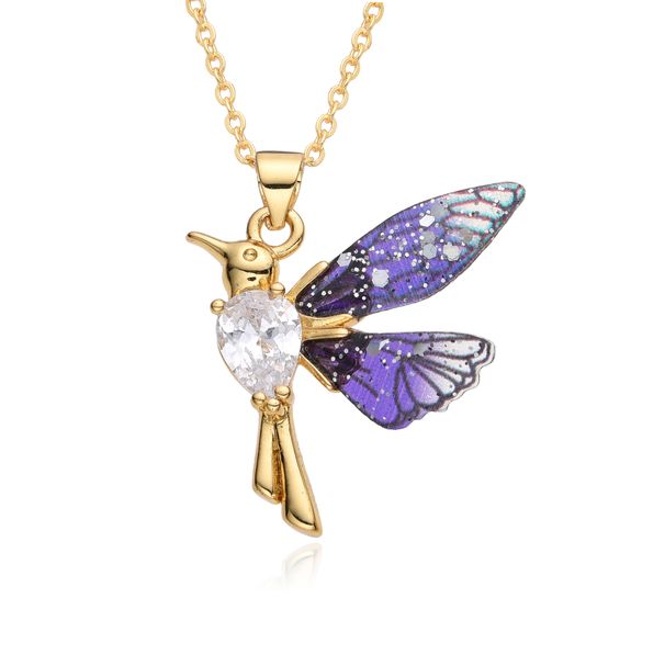Fashion Niche Colored Zircon Pearl Hummingbird Pendant Necklace Female Flying Bird Clavicle Chain_ipsvogv.com