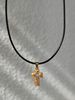 Spot INS Gold Plated Titanium Steel Retro Black Leather Rope Cross Necklace_ipsvogv.com