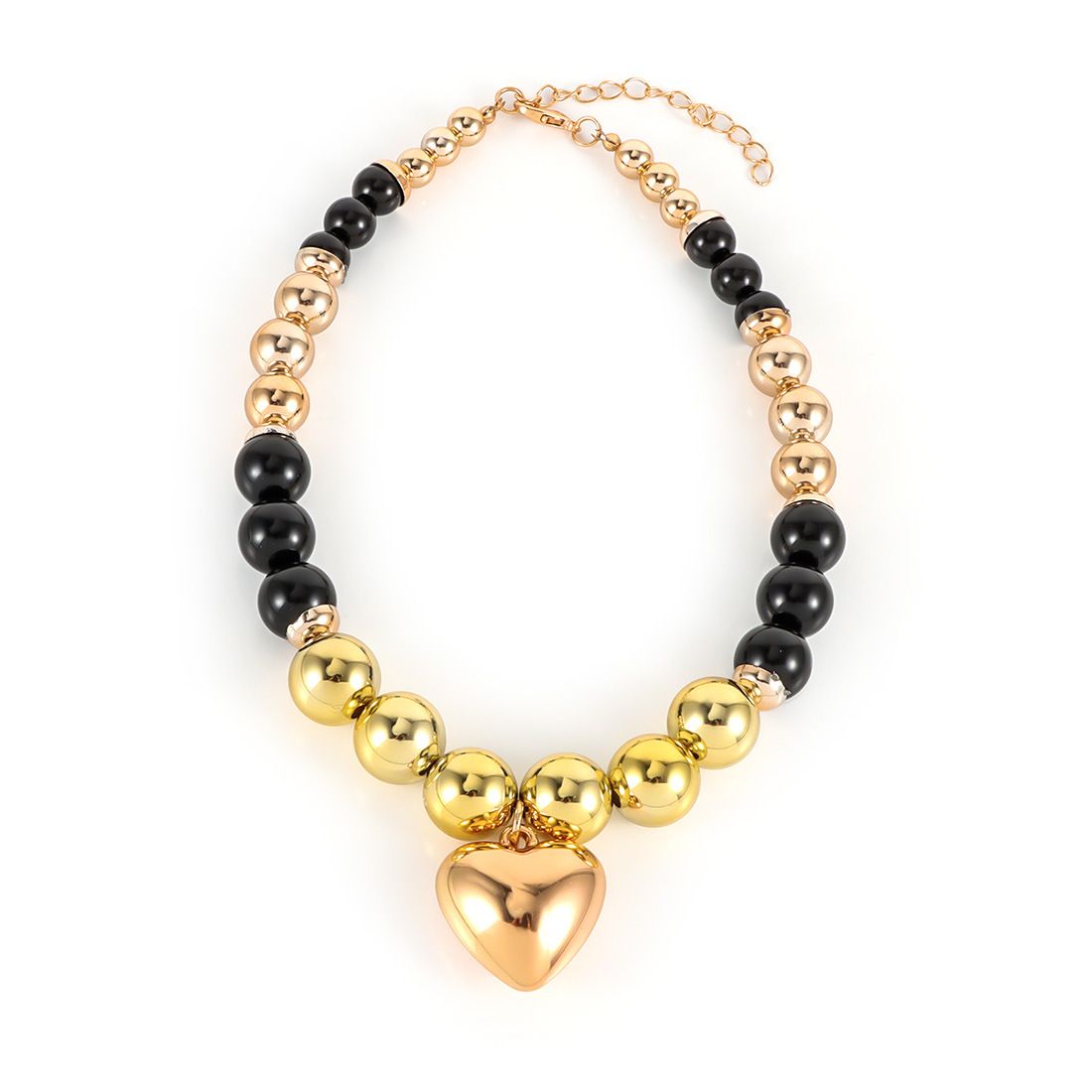 Simple Big Round Bead Heart Necklace Stitching Color Love Heart Necklace Jewelry_ipsvogv.com