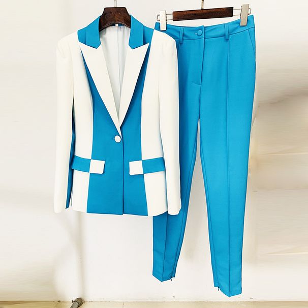 Women's Clothing 2024 new celebrity fashion contrast color matching one button suit skinny pants suit two piece set_ipsvogv.com