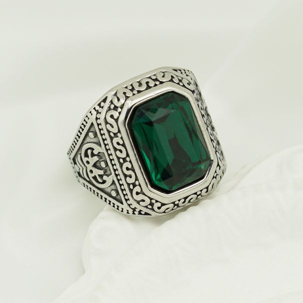 Fashion personality retro Viking rune ring trend simple colored gemstone men's ring_ipsvogv.com