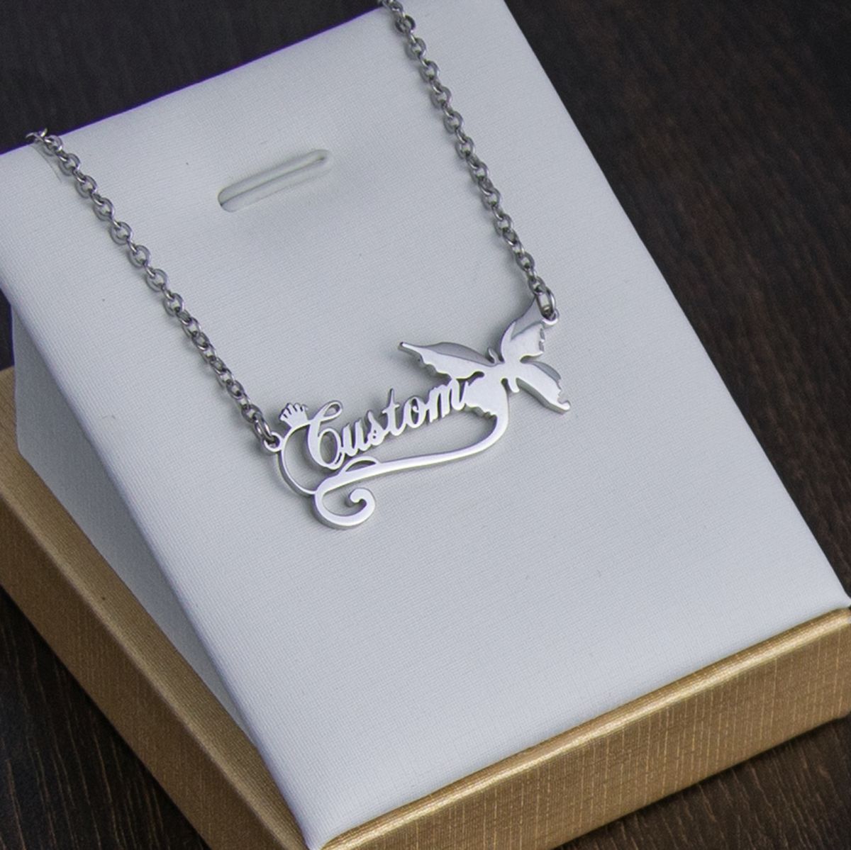 【Private】DIY Stainless Steel Ribbon Butterfly Electroplated Gold Couple English Letter Necklace_ipsvogv.com
