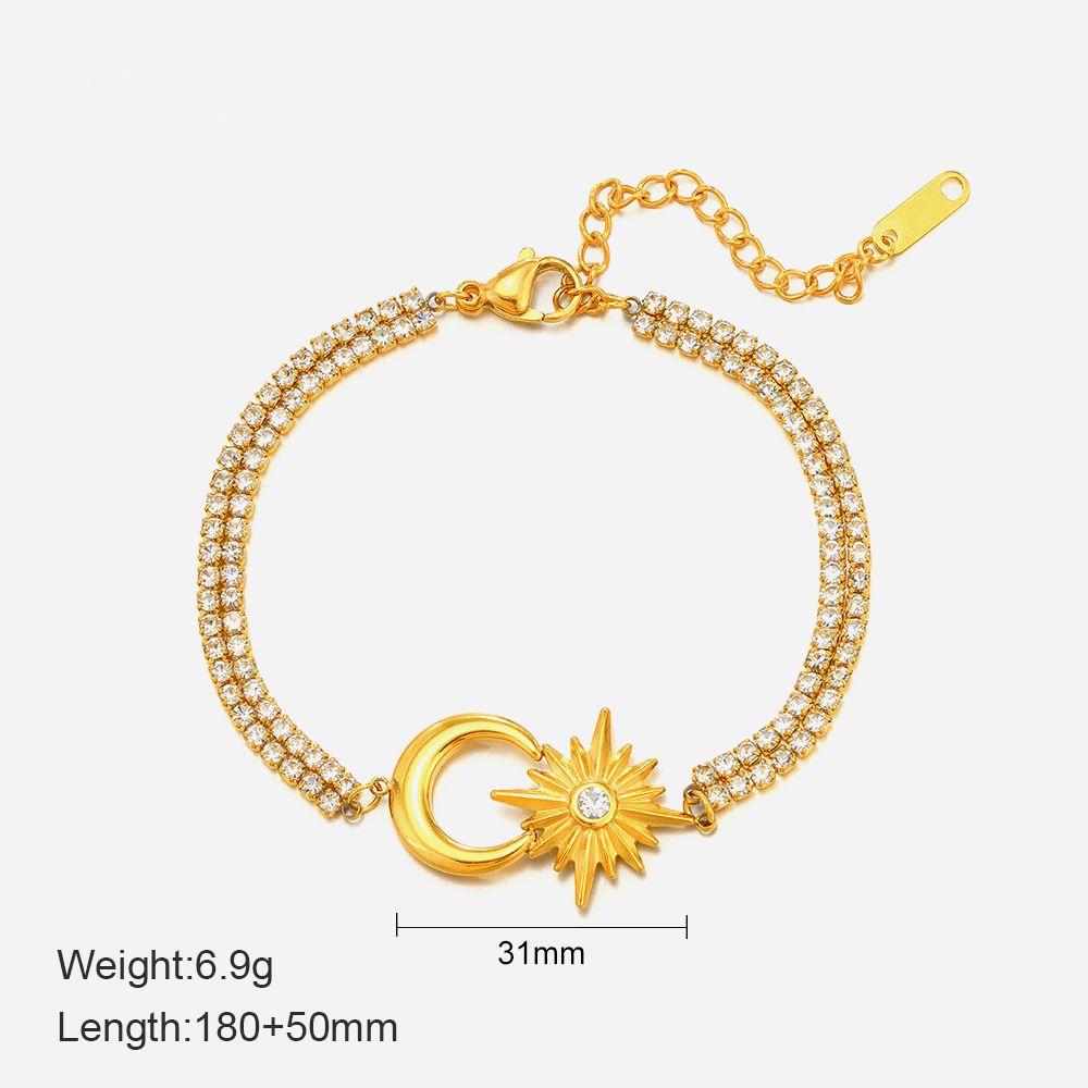 Women’s Jewelry Set Fashion 14K Gold Plated Star Moon Stainless Steel Bracelet Female Ins Style Temperament All Match Diamond Titanium Steel Necklace_ipsvogv.com