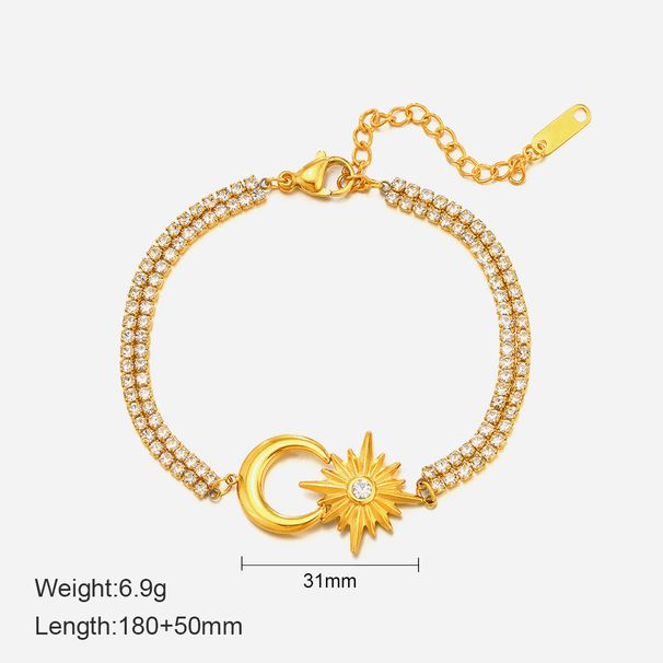 Women’s Jewelry Set Fashion 14K Gold Plated Star Moon Stainless Steel Bracelet Female Ins Style Temperament All Match Diamond Titanium Steel Necklace_ipsvogv.com