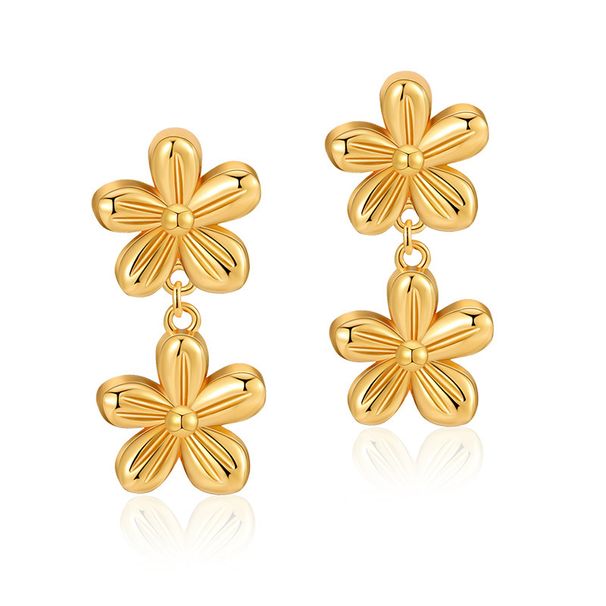 S925 silver needle anti allergic classic flower chain design niche gold temperament earrings plated with K real gold_ipsvogv.com
