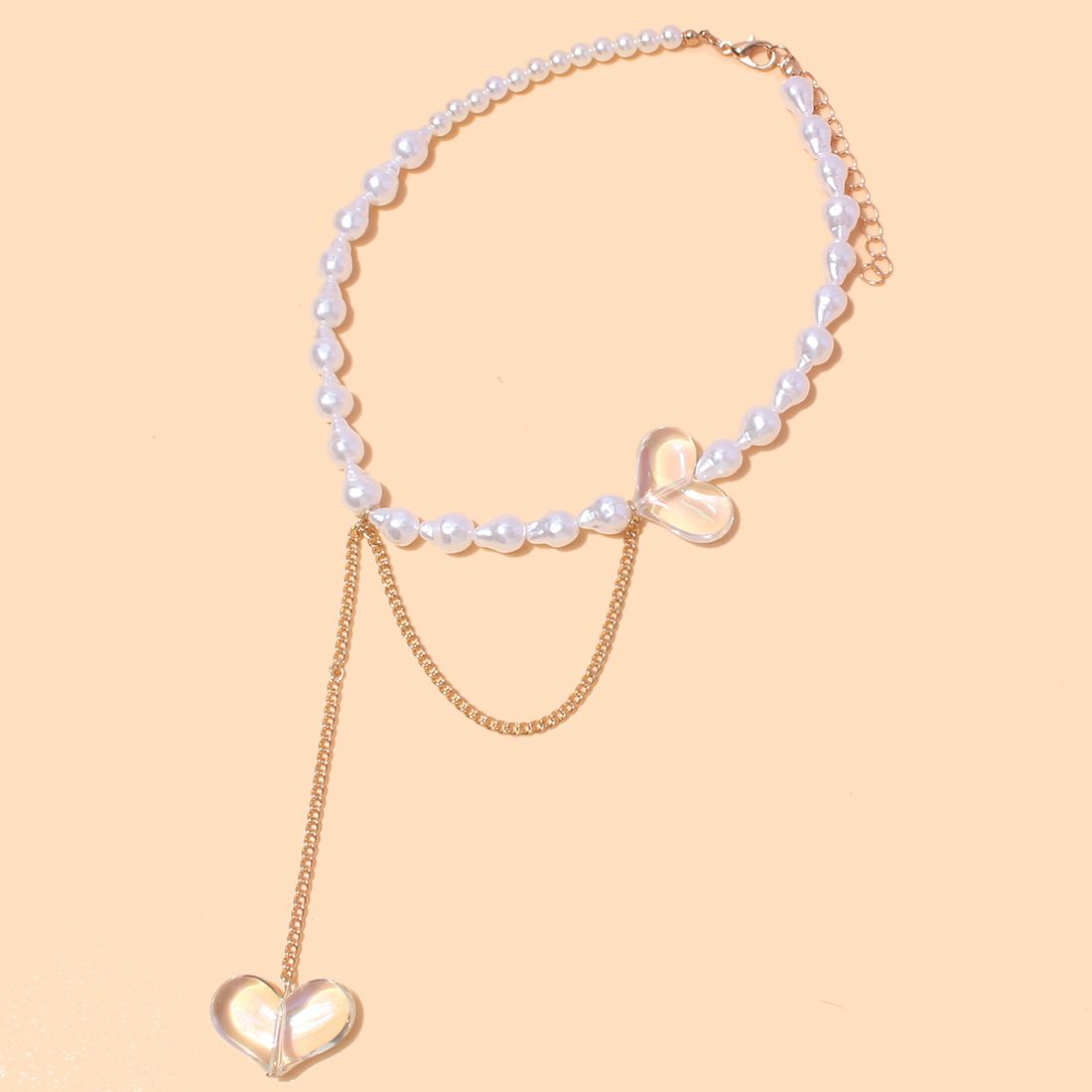 Ins Style Jewelry Transparent Heart Tassel Necklace Simple Pearl Women's Necklace_ipsvogv.com