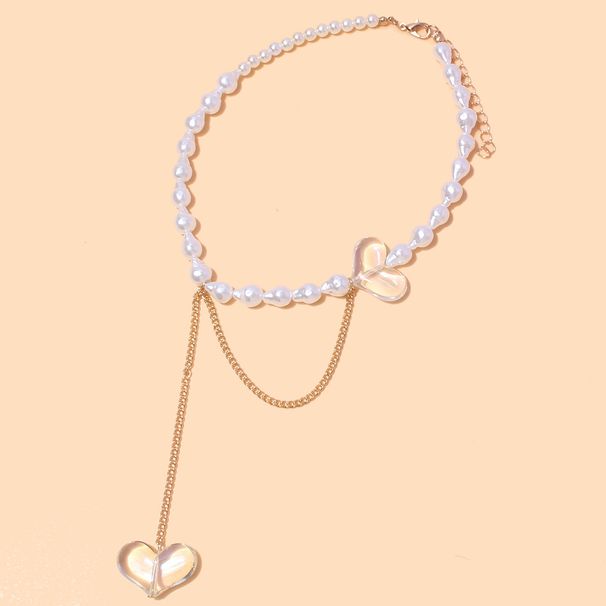 Ins Style Jewelry Transparent Heart Tassel Necklace Simple Pearl Women's Necklace_ipsvogv.com