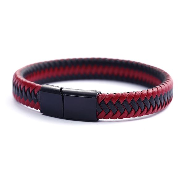 New Men's Bracelet Woven Leather Cord Magnetic Clasp Bangle_ipsvogv.com