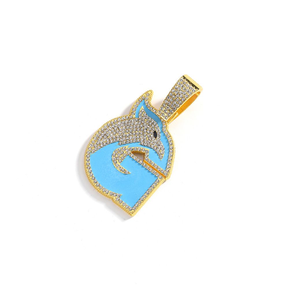 Hip Hop Versatile Full Diamond Animal Dolphin Pendant, Personalized And Women's Cuban Chain Necklace, Men's Necklace_ipsvogv.com