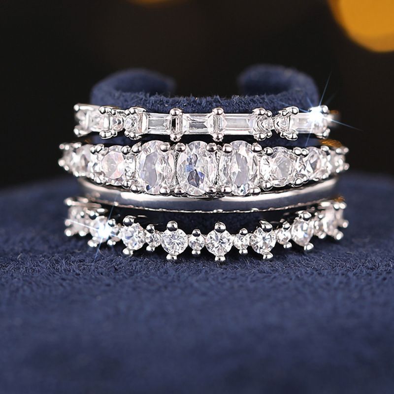 Cao Shi's Luxurious High-end Geometric Ring For Women, Sparkling Fashionable Four Piece Set Of Engagement And Wedding_ipsvogv.com