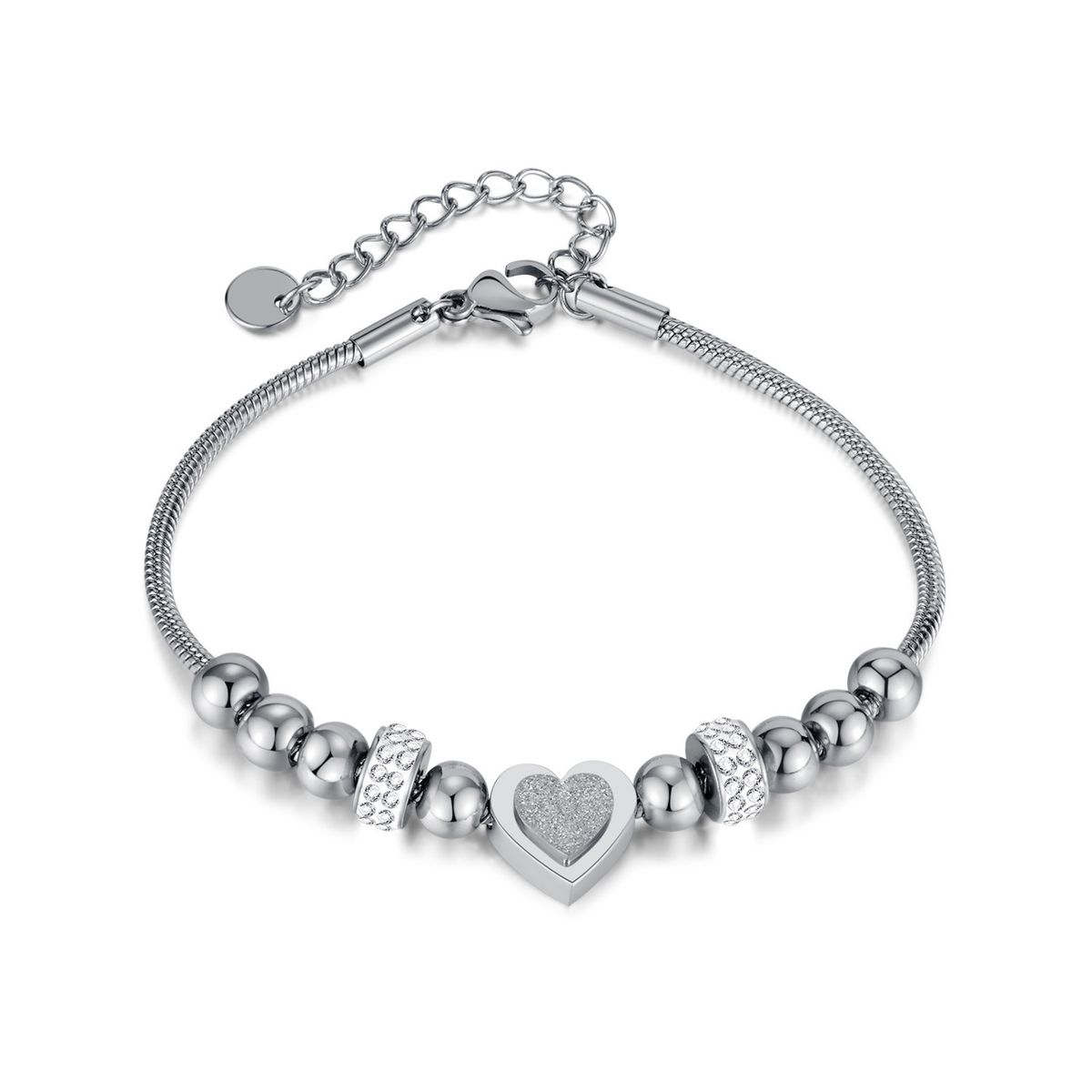 Women's Jewelry Fashion Niche Design Simple Stainless Steel Beaded Zircon Three Dimensional Frosted Love Bracelet_ipsvogv.com