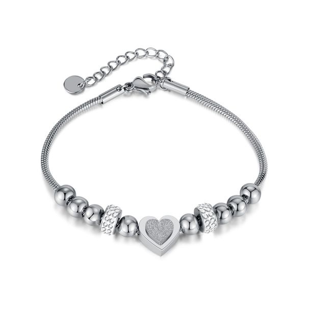 Women's Jewelry Fashion Niche Design Simple Stainless Steel Beaded Zircon Three Dimensional Frosted Love Bracelet_ipsvogv.com