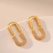 Metal U shaped earrings stitching design personality earrings inlaid with zircon temperament paper clip copper plated with K real gold_ipsvogv.com