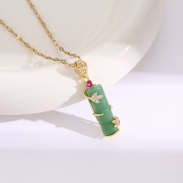 2023 New China-Chic High rise Bamboo Necklace ins Tide Luxury Small crowd Titanium steel chalcedony clavicle neck_ipsvogv.com