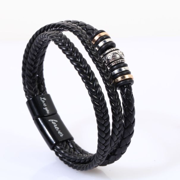 hot selling ethnic style braided bracelet stainless steel bracelet men's multi layer braided leather rope magnetic buckle bracelet batch_ipsvogv.com