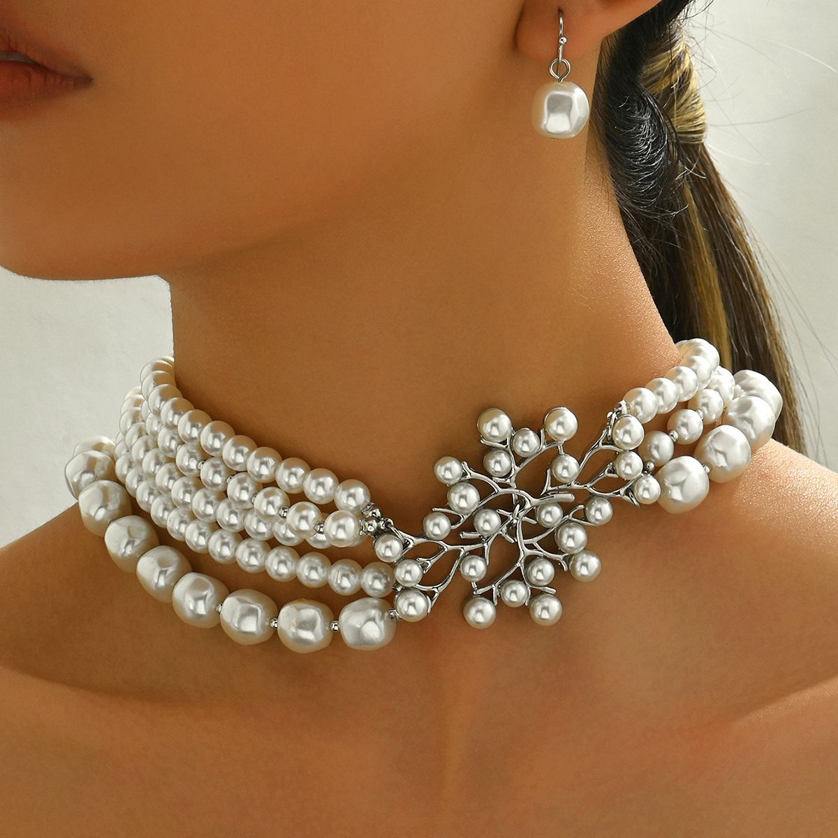 Fashion Geometry Women's Jewelry Set, Personalized String, Pearl, Unique Design, Necklace, Versatile, High End Earrings_ipsvogv.com
