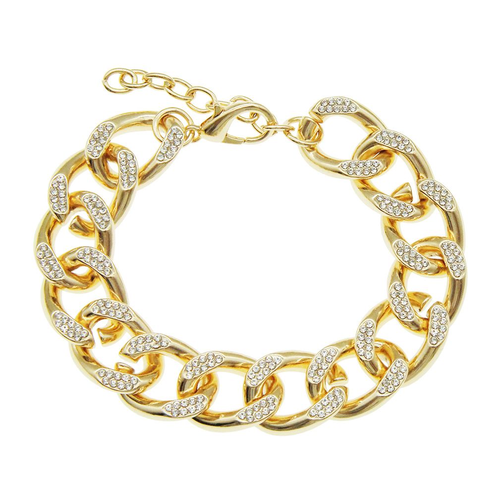 Ins Wind Alloy Full Diamond Three Dimensional Cuban Chain for Men and Women Trendy Personality Nightclub Trampoline_ipsvogv.com