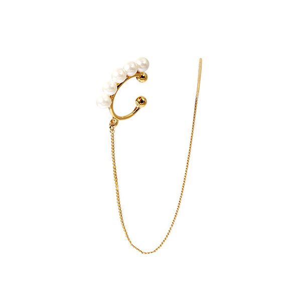 Sterling silver pearl ear bone clip ear wire long single earrings ins style high quality high-grade temperament_ipsvogv.com