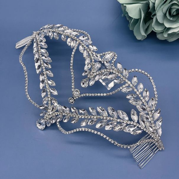 Women's Jewelry Champagne Crystal Rhinestone Hair Crown Handmade Floral Bridal Headpiece For Weddings And Special Occasions_ipsvogv.com