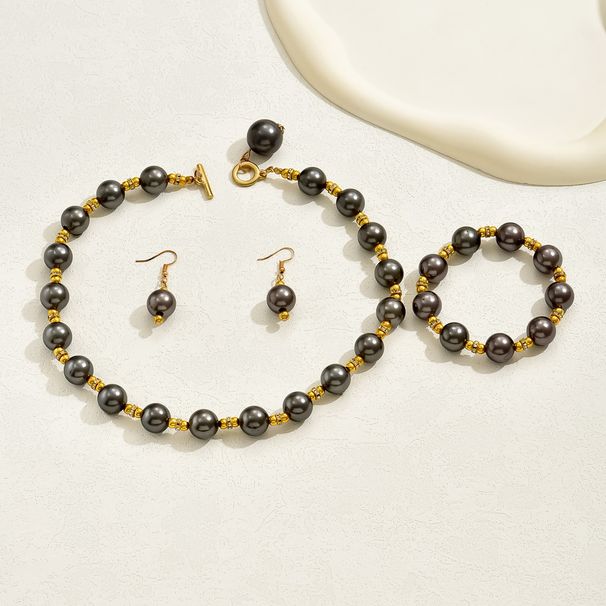 American Retro Pearl Jewelry Set | Luxury Small Necklace & Earrings | Simple Beaded Bracelet For Women_ipsvogv.com
