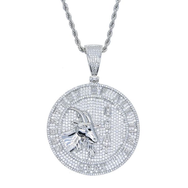 Men's Jewelry GOAT Pendant Necklace With Diamond Accents And Engraved Lettering, Hip Hop Style Statement Piece, Silver And Gold Options, 60cm Chain_ipsvogv.com