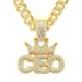 Hip Hop Full Diamond Crown CEO Letter Pendant Cuban Necklace Trendy Men's Dance Street Nightclub Accessories_ipsvogv.com