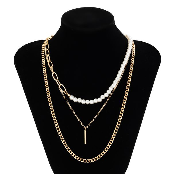 Pearl Necklace Boys' High Sense Versatile Hip-hop Niche Stacking Wearing Collarbone Chain Simple Men's Cross-border Jewelry_ipsvogv.com