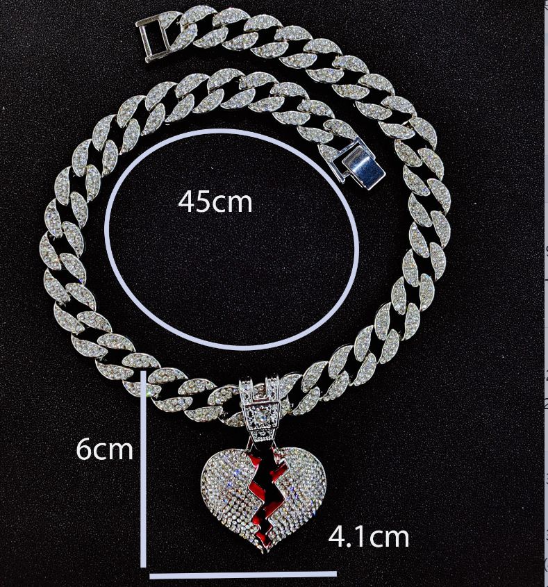 Ins fashion style alloy full diamond boyfriend love pendant necklace men and women hip hop broken heart pendant chain_ipsvogv.com